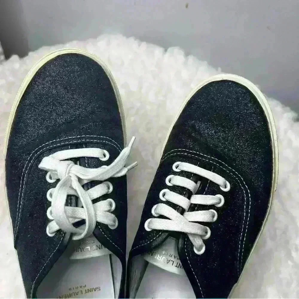 Saint Laurent Black Bedford Glitter Court Classic Sneakers - Picture 3 of 9